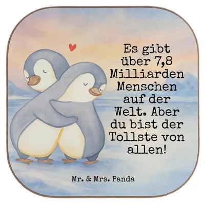 Produktbild von Mr. & Mrs. Panda Untersetzer für Gläser Pinguine Kuscheln Design - Weiß - Geschenk, Getränkeuntersetzer, Jahrestag, Freundin, Coaster, Valentinstag, Partner, Frauen