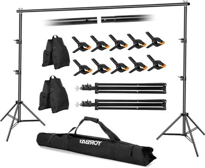 Produktbild von Famanu Hintergrundständer mit 10 Klemmen und 2 Sandsäcken - Inklusive Tragetasche - Fotostudio Porträt- und Produktfotografie - 2 x 3 m