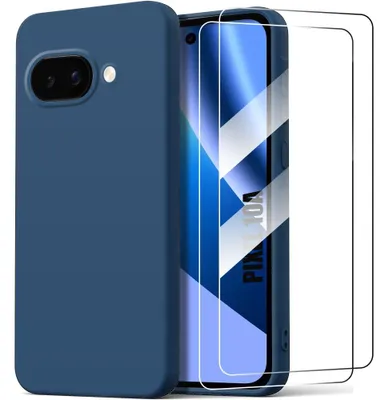 Image de Coque + 2 Verres Trempés pour Google Pixel 10a, Protection Silicone Liquide Souple Mat Bleu Marine