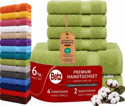 Produktbild von Betz 6er Handtuch Set Premium –4 Handtücher 50x100 cm –2 Duschtücher 70x140 cm-100% Baumwolle –Frottee Handtücher für Bad, Gäste & Alltag –avocadogrün