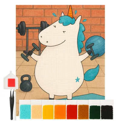 Produktbild von Mr. & Mrs. Panda Diamond Painting Einhorn Fitness Design 40 x 50 cm Ohne Rahmen - Weiß - Geschenk, diamant set, bilder, Sport, Einhörner, Gym, Fitnessstudio, mosaik