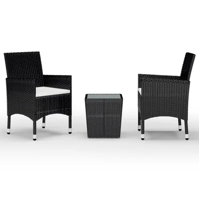 Produktbild von vidaXL 3-tlg. Bistro-Set Poly Rattan und Hartglas Schwarz