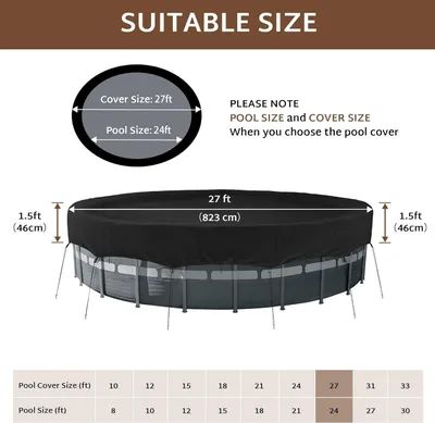 Immagine prodotto di Copertura per piscina fuori terra iBirdie, adatta a piscine rotonde di 23, 24 e 25 piedi, resistente ai raggi UV, allo strappo, impermeabile e resistente alle intemperie