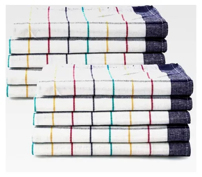 Produktbild von Küchentücher aus 100% Baumwolle 50x70 cm - 10er Set 200 GSM - Hochwertige Geschirrhandtücher, Spültücher kariert - Blau