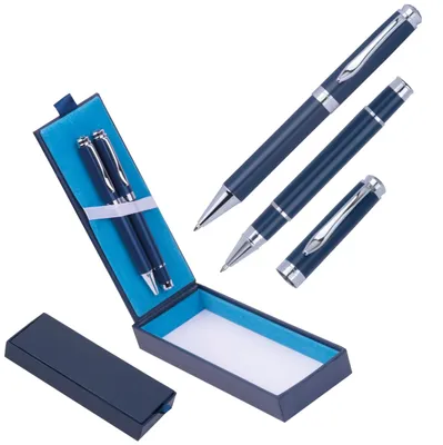 Produktbild von Schreibset "Mark Twain" / mit Kugelschreiber & Rollerball / Farbe: blau