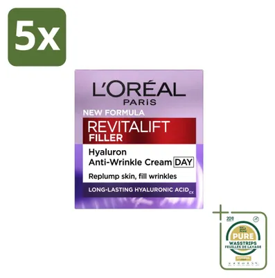 Immagine prodotto di 5 confezioni di crema viso anti-rughe L'Oréal Paris Revitalift Filler, 50 ml per confezione, confezione da 5 pezzi