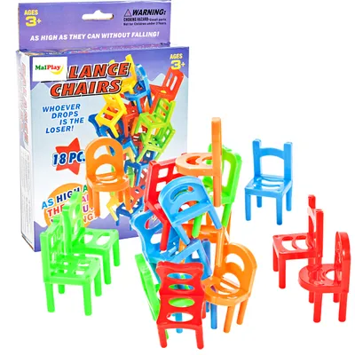Produktbild von MalPlay Balancing Spielzeug Herunterfallende Stühle | 18 Stk. | Geschicklichkeitsspiel | Familienspiel | Partyspiel | Gesellschaftsspiel für die ganze Familie ab 3 Jahren | geeignet für 4 Spieler