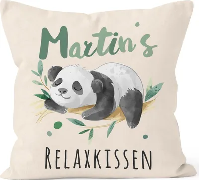 Produktbild von Kissen-Bezug Relax Panda personalisierbar mit Namen personalisierte Geschenke Dekokissen SpecialMe® mit Namen natur 40cm x 40cm
