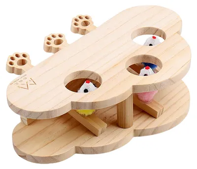 Image de Griffoir pour chats en bois avec jouet interactif