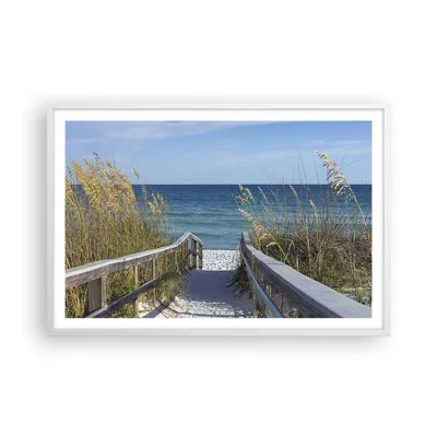 Produktbild von Gerahmtes Poster - Weißer Rahmen - Strand Düne Strecke - 91,5x61 cm - Wand Bild - Wanddeko - Wandbilder - Kunstposter - Wandposter - Bilderrahmen - Bilder - Kunstdruck - Wandbild - P2WAA91x61-4180