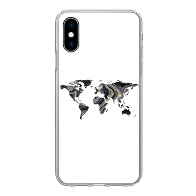 Produktbild von MuchoWow® Handyhülle Schutzhülle Hülle für iPhone X Weltkarte - Gold - Linie Silikon Softcase Handy Hülle - Handyhülle