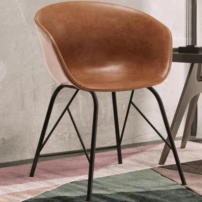 Produktbild von 2er-Set LEWIS | Schalenstuhl | Braun | Leder | Hotelstuhl, Retrostuhl