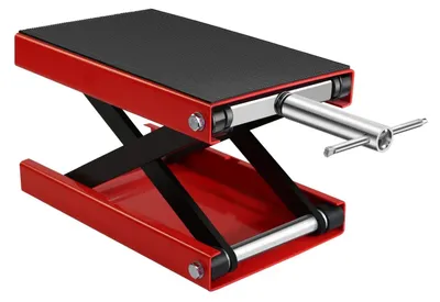 Immagine prodotto di Sollevatore per moto - Sollevatore a forbice - Portata 500 kg - Ampio piano antiscivolo - Manovella manuale - Per cruiser, ATV, dirt bike - Rosso