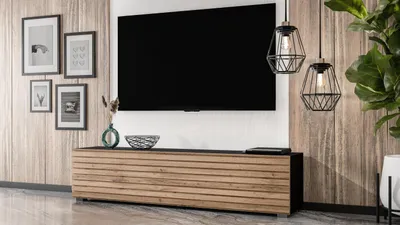 Produktbild von AX LIVING Zivolli TV-Board 160 cm Schwarz mit Wotan Lamellenfront