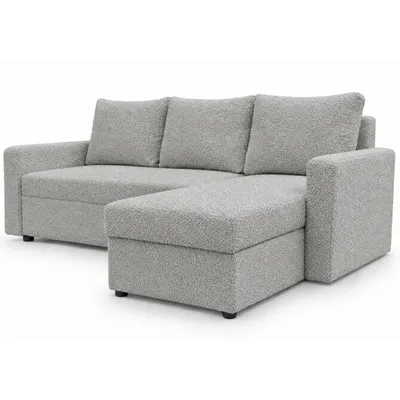 Produktbild von TEDDY Ecksofa mit Schlaffunktion 220 cm Schlafsofa Hellgrau Bouclé Bettkasten Bonellfederung