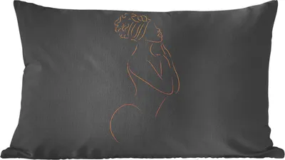 Produktbild von MuchoWow® Zierkissen Sofakissen Wohnzimmer Dekokissen 50x30 cm Frau - Schwarz und Gold - Strichzeichnung - Wohnzimmerdekoration - Polster mit Photo