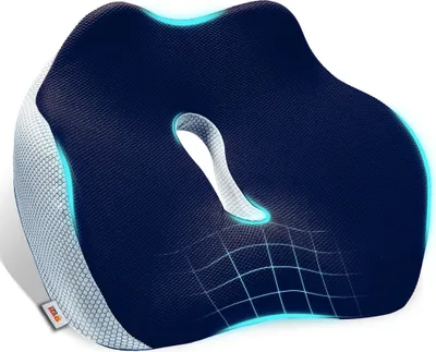 Produktbild von Linomag® Orthopädisches Sitzkissen für Bürostuhl oder Auto, Memory-Schaum, Steißbeinunterstützung, Gegen Hämorrhoiden, Dunkelblau