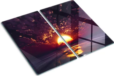 Obrázek produktu pro Kryt varné desky – Kryt na indukční desku – Ochranná skleněná deska – 2x30x52 cm– Skleněné ochranné desky na sporák –Tvrzené sklo –Západ slunce