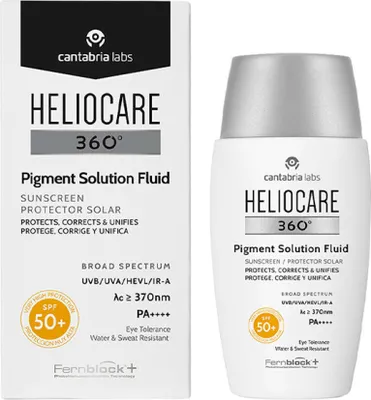 A product shot of a sunscreen bottle and its packaging.