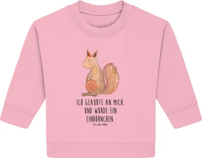 Produktbild von Mr. & Mrs. Panda Organic Baby Pullover Einhorn Glauben 6. - 12. Monat - Baumwolle Pink - Geschenk, Unicorn, Einhörnchen, Eichhörnchen, Bullover, Eichhorn, Einhörner