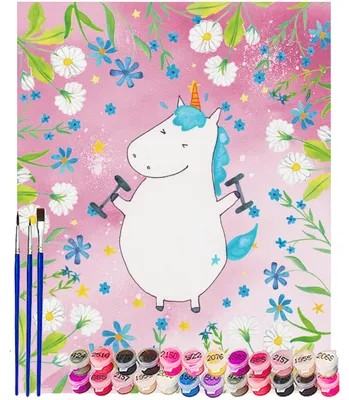Produktbild von Mr. & Mrs. Panda Malen nach Zahlen Einhorn Fitness 40 x 50 cm Ohne Rahmen - Rot Pastell - Geschenk, Fitnessstudio, Einhörner, Bild, Unicorn, Gym, Sport, diy set, mit