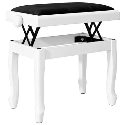 Produktbild von Klavierbank, höhenverstellbarer Klavierhocker (45–56 cm), Keyboardbank, gepolsterter Sitz aus Samt, weiß