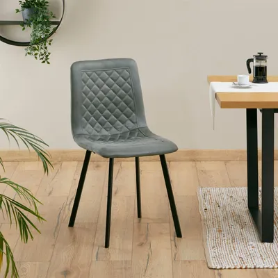 Produktbild von Esszimmerstuhl TERNI im 4er-Set, Küchenstuhl aus strapazierfähigem Polyester mit Wabenmuster in grün, 4-Fuß-Stuhl mit Metallgestell in schwarz