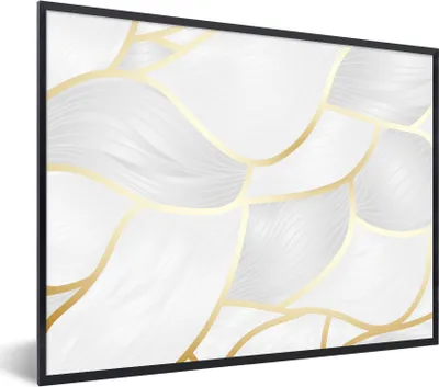Produktbild von MuchoWow® Gerahmtes Poster Abstraktes Muster mit goldenen Linien 80x60 cm - Poster mit Schwarzem Bilderrahmen Wandposter Rahmen Foto Bilder - Schwarzem - Mit Gestell