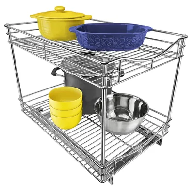 Immagine prodotto di Organizzatore per armadi, dimensioni 14 x 21 pollici, cromato, con doppio ripiano, ideale per armadi da cucina