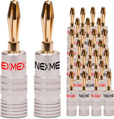 Produktbild von NEXMEX Bananenstecker 4mm schraubbar 24K vergoldet Lautsprecherkabel 28x Stecker