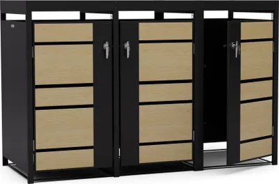 Image de Blumfeldt cache poubelle extérieur – acier galvanisé résistant, 3 portes verrouillables, toit jardinière, pour 60 L/120 L/240 L, design moderne, abri pour poubelles