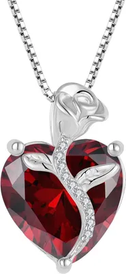 Produktbild von FJ Herz Kette Damen 925 Sterling Silber Anhänger Rose Geburtsstein Granat
