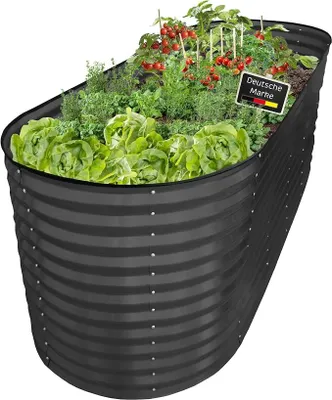 Produktbild von Hochbeet aus Metall anthrazit 240x80x78 cm ovales Gartenbeet, galvanisiert und wetterfest, stabiles Hochbeet für Garten & Terrasse, rückenfreundliches Pflanzbeet für Gemüse, Kräuter & Blumen