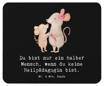 Produktbild von Mr. & Mrs. Panda Mouse Pad Heilpädagogin Herz - Schwarz - Geschenk, Ausbildung, Mauspad, Studium, Spruch, Lustig, mousematte, computer mousepad, Heilpädagogik