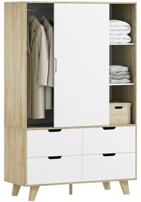 Produktbild von HOMCOM Kleiderschrank mit Kleiderstange, Böden, Schubladen, Eiche/Weiß