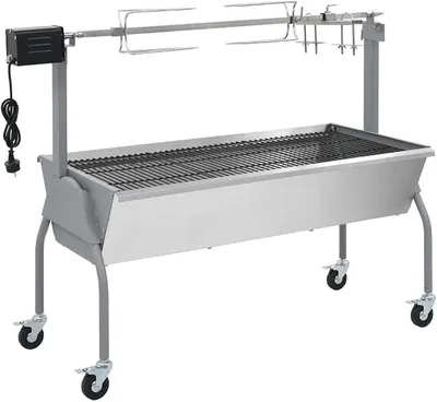 Produktbild von Rotisserie für Elektrogrill, Edelstahl, Holzkohlegrill mit Rädern, Grillwagen für Terrasse, Outdoor, Garten, Camping - A