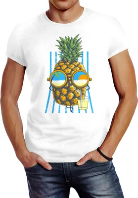 Produktbild von Herren T-Shirt chilling Ananas Pinapple Sommer Beach Cocktail Neverless® weiß M