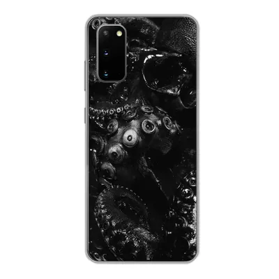 Produktbild von MuchoWow® Handyhülle Schutzhülle Hülle für Samsung Galaxy S20 Nahaufnahme Oktopus auf schwarzem Hintergrund in schwarz und weiß Silikon Softcase Handy Hülle - Bild