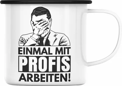Produktbild von Trendation - Einmal Mit Profis Arbeiten Handwerker Emaille Tasse Geschenk Spruch Männer Arbeit Maurer Schreiner Tischler (Schwarz)