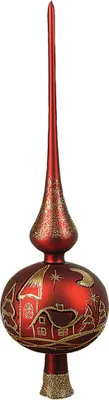 Produktbild von Christbaumspitze Glas mit Winterlandschaft Motiv 35cm dunkelrot