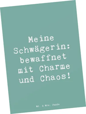 Produktbild von Mr. & Mrs. Panda Postkarte Spruch Schwägerin Charmant Chaos - Meeresbrise - Geschenk, liebevoll gestaltet, Familie, Grußkarte, Verwandte, Ansichtskarten, Schwägerschaft