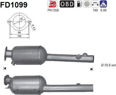 Produktbild von AS FD1099 Dieselpartikelfilter Rußpartikelfilter DPF für RENAULT LAGUNA III Grandtour (KT0/1) Abgasanlage Diesel