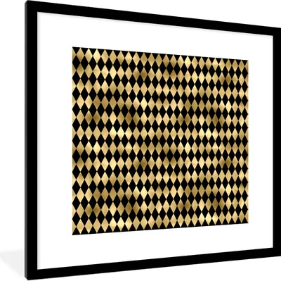 Produktbild von MuchoWow® Gerahmtes Poster Muster - Gold - Schwarz - Kariert 40x40 cm - Poster mit Schwarzem Bilderrahmen Wandposter Rahmen Foto Bilder - Poster - Plakat im Rahmen