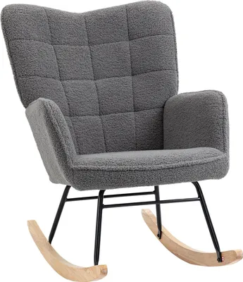 Produktbild von Schaukelstuhl Schwingsessel, Akzentstuhl, Relaxsessel mit Berbervlies, für Schlafzimmer, bis 120 kg, Dunkelgrau, 71x92x101 cm