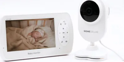 Produktbild von HOME DELUXE - Baybphone SLEEPSAFE - Farbe weiß, 200m Übertragungsreichweite, Automatische VOX-Funktion, 4,3 Zoll I Video-Babyphone Babyüberwachung Babyphone mit Kamera und Gegensprechfunktion