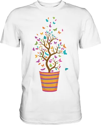 Produktbild von Blumentopf Bunte Schmetterlinge T-Shirt – White / S