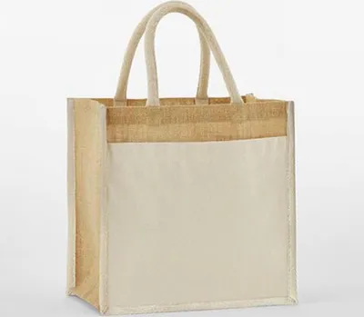 Image de Westford Mill W483 | Coton Pocket Natural Starched Jute Midi Bag Sac à provisions - Couleur : Natural - Taille : 30 x 30 x 19 cm