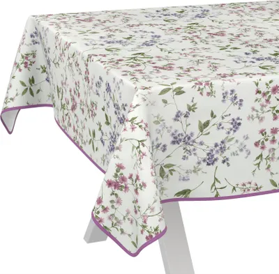 Produktbild von Tischdecke Botanic Blümchen Weiß Bunt 120x140cm mit Band-Kante Wachstuch abwaschbar