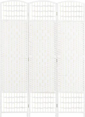 Produktbild von HOMCOM Paravent-Raumteiler, 120 x 170 cm, faltbarer Raumteiler aus Papierseil und Holzrahmen, Dekoration für Schlafzimmer, Wohnzimmer, Weiß