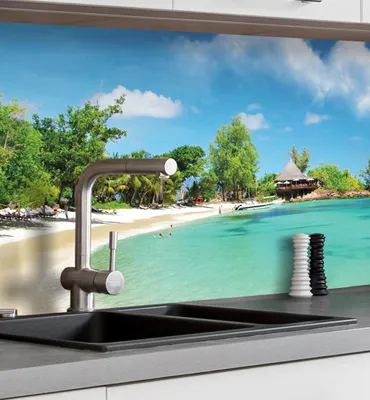 Produktbild von Küchenrückwand selbstklebend Landschaft Palmen Strand Spritzschutz 280 x 60 cm Folie 0,2mm